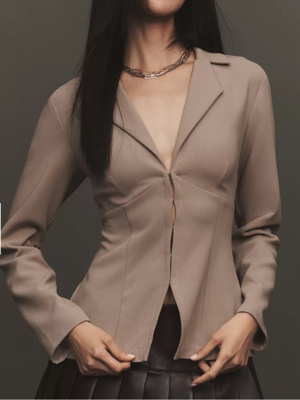 Anthropologie Taupe Fitted Blazer Top